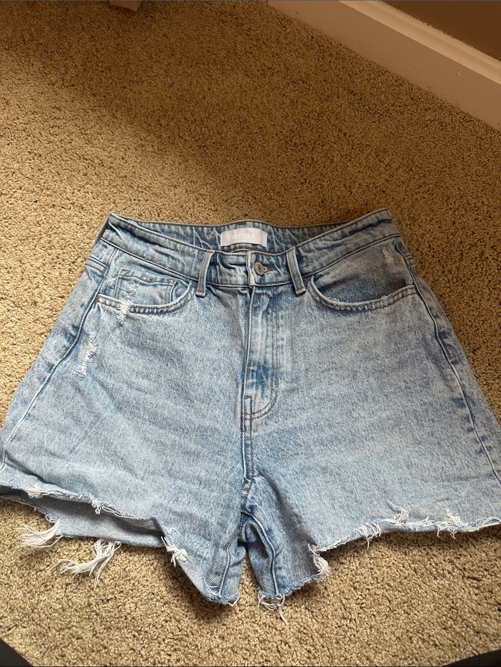 Light Wash Distressed High-Rise Denim Shorts